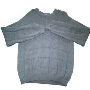 Arrow Mens Gray Cotton Knit Sweater Size M Textured Grid Pattern Grandpa Sweater